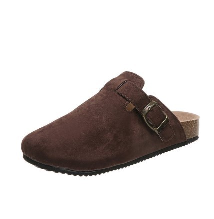 Más tamaño de comercio exterior cerrado dedo del pie medio zapatillas casual retro punta redonda slip-on cinturón hebilla plana Muller zapatillas al por mayor