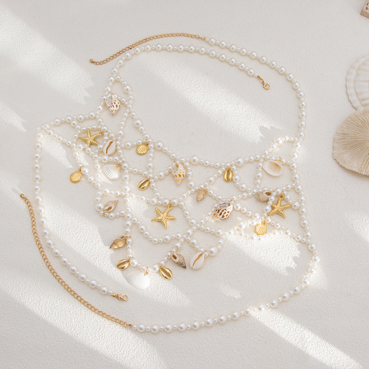 123g Weight Body Chain Classification 1 Piece Quantity Holiday Occasion Imitation Pearl Material Starfish Pattern Spring&Summer Season Women's Gender Knitting Design Ethnic Style Style Wholesale Jewelry Ethnic Style Starfish Imitation Pearl Knitting Body Chain 3