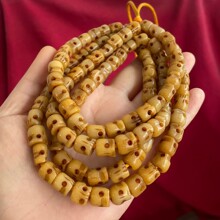 新品文玩西藏式老灵骨牛骨骷髅头108颗阿呆珠串珠藏式项链手串