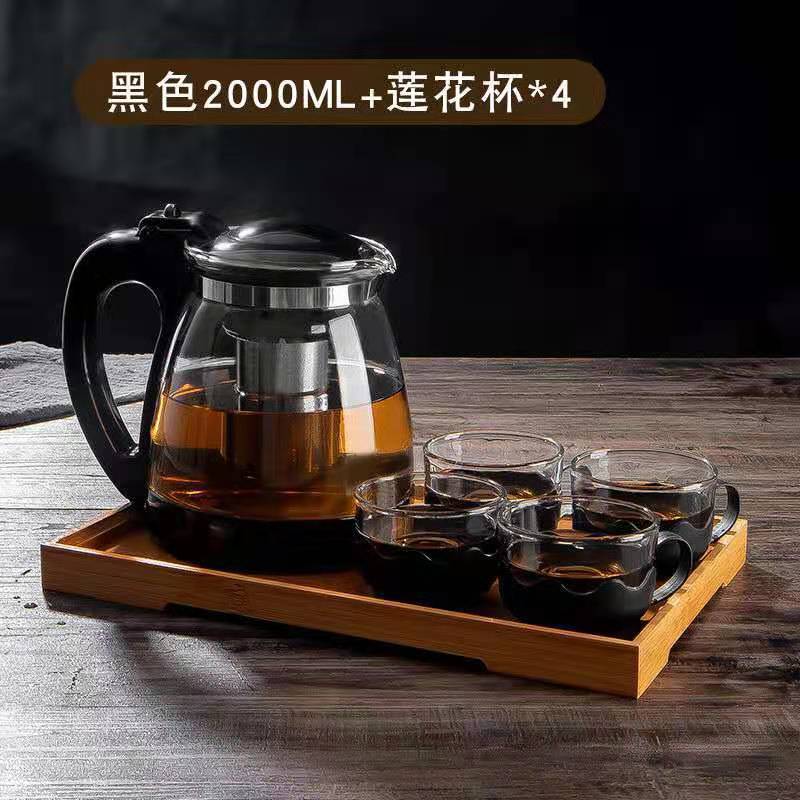家庭用大容量ガラスティーポットセットティーカップフィルター付き高温耐性ケトルティーフラワーティーポットティーセットティーメイキング|undefined