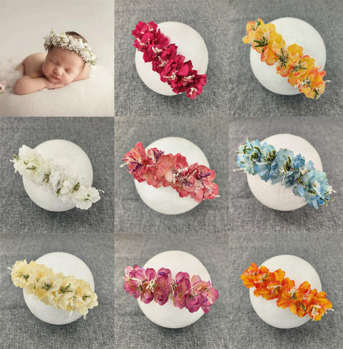 Baby photography headwear ribbon ombre silk flower design, newborn full moon hundred days birthday baby head flower photo studio