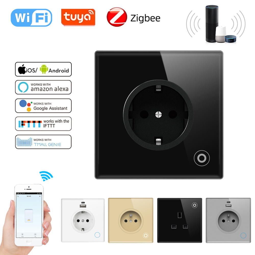 欧式外贸86型WiFi智能德国USB法规13A英标TUYA涂鸦远程电量统计