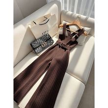 年冬新款新品慵懒松弛感气质新品感长裤咖色新品阔腿背带裤女