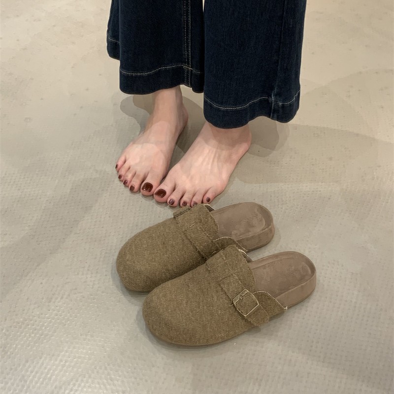 感厚底灰色勃肯鞋女外穿大头丑萌复古百搭懒人一脚蹬半拖鞋女|undefined