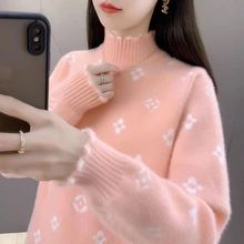 加厚半高领仿貂绒女士年秋冬季新款学院风宽松洋气针织打底衫