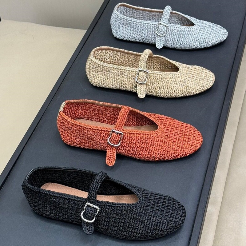 Exclusive woven fashionable ballet shoes with a strap