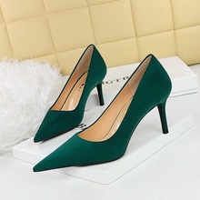 7236-8 European and American Fashion Minimalist Slim Fit Women's Shoes Slim Heels High Heels Shallow Mouth Pointed Suede Single Shoes High Heels
