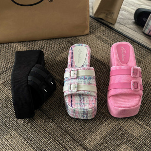 Summer new wide surface buckle high heel slippers casual all-Match platform sandals women's slip-on sandals