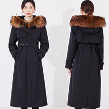 加长过膝派克服女大衣新款冬尼克服外套女大毛领皮毛一体兔毛皮草