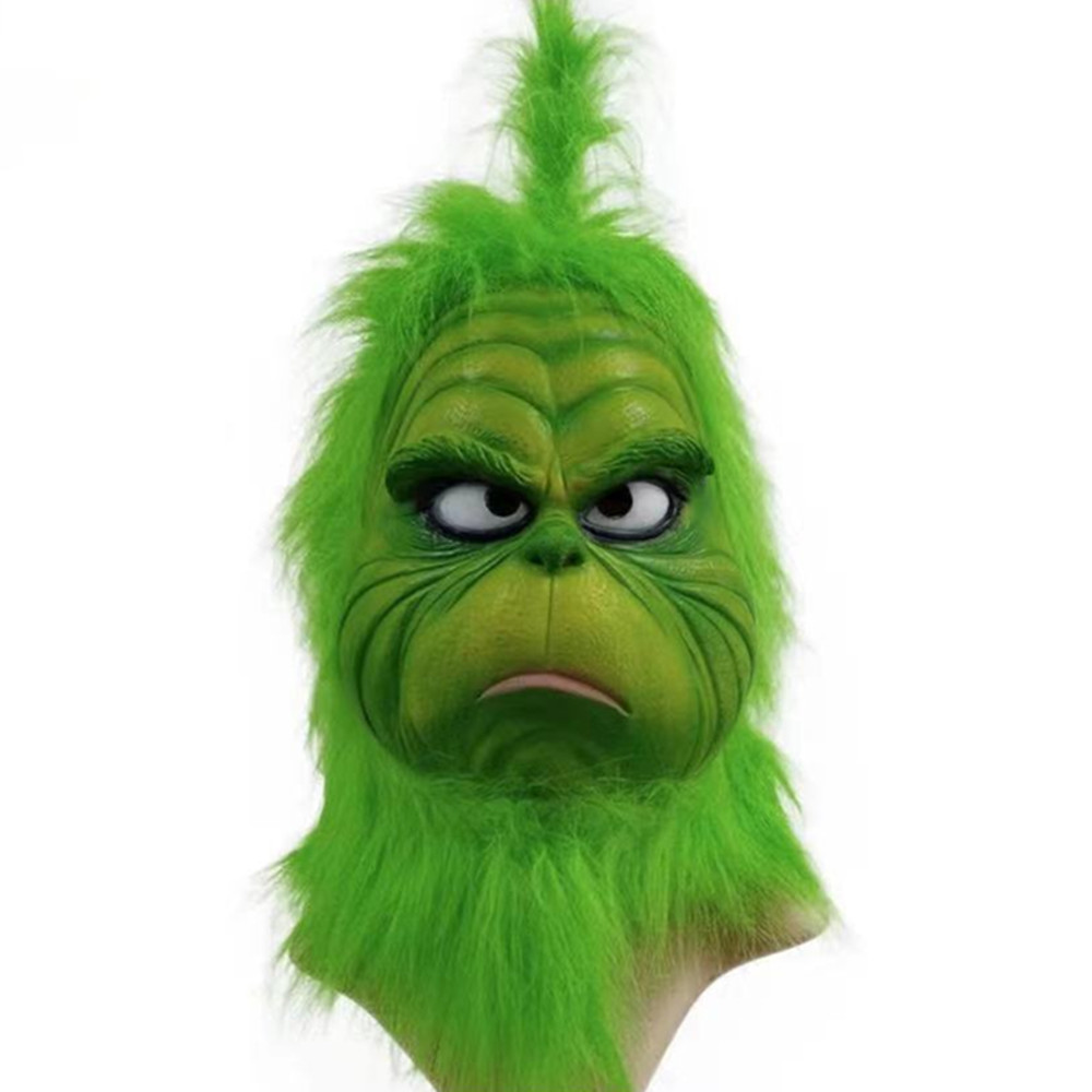 Máscara de Grinch, casco de monstruo de pelo verde, disfraz de monstruo de Navidad, juego de fiesta, máscara de Halloween