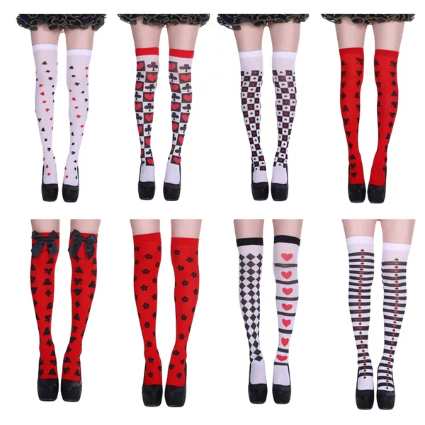 Factory Direct Sales Halloween Party Stockings Clown Socks Poker Flower Quilted Checkered Dot Printed Over-The-Knee Stockings