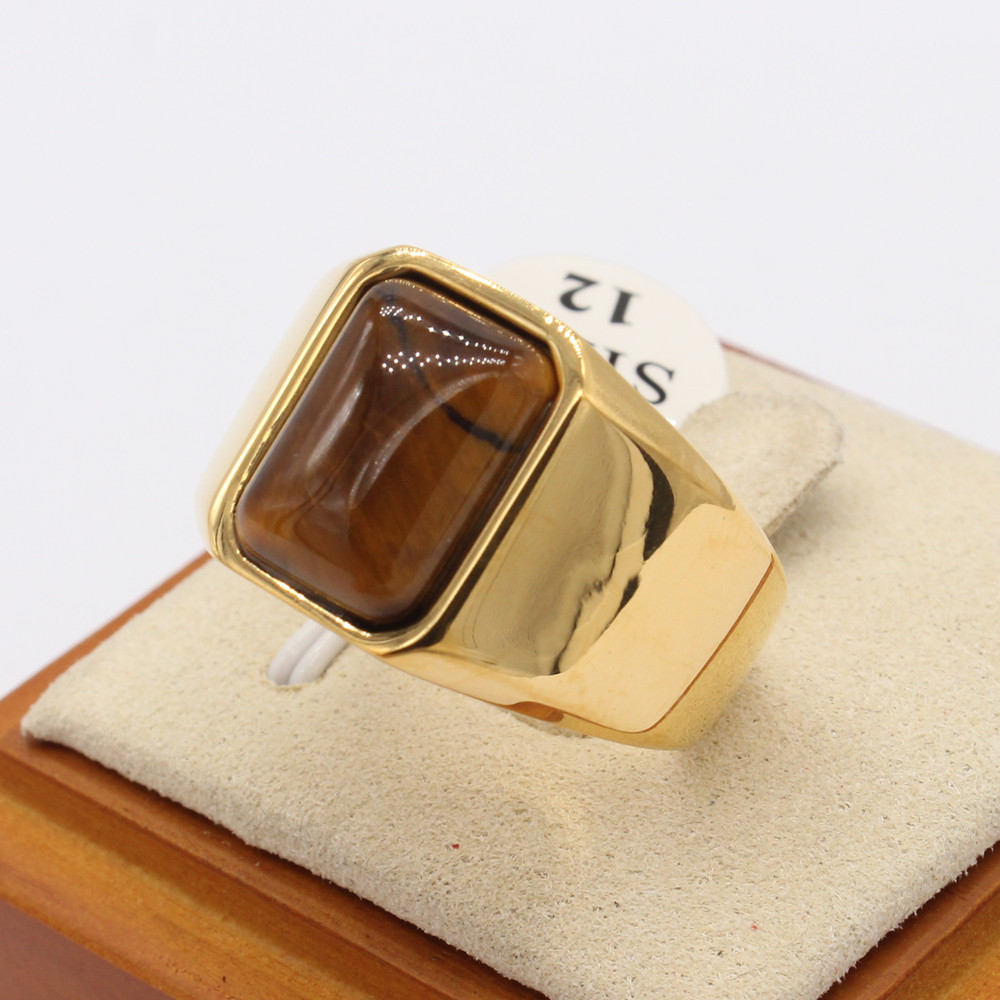 304 Stainless Steel Material Geometric Pattern Retro Geometric 304 Stainless Steel Natural Stone 18K Gold Plated Men's Rings