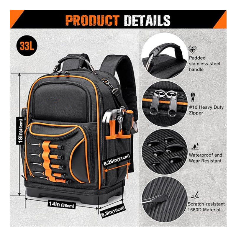 Nueva base de goma gruesa resistente al desgaste Oxford 73 herramientas de bolsillo mochila HVAC kit