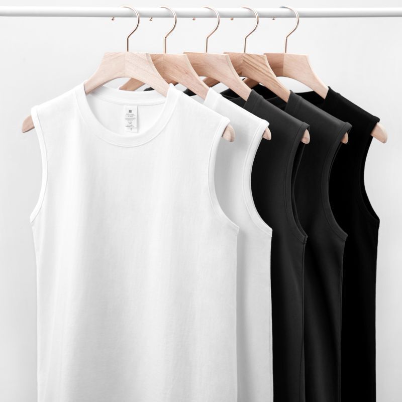 American-Style Heavyweight Pure Cotton Sleeveless Men's Fitness Sports Solid Color Tank Top Men's T-Shirt Custom Printed Logo