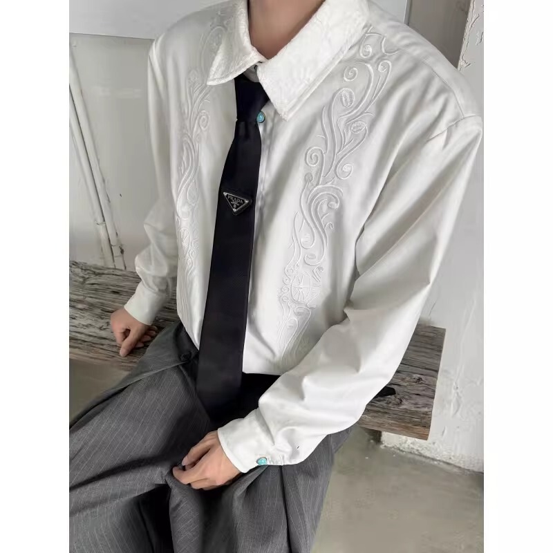 Turquoise Embroidered Shirt for Men, Spring/Summer Old Money Style, Husband-Like Look, Long-Sleeve Shirt, Cleanfit Jacket