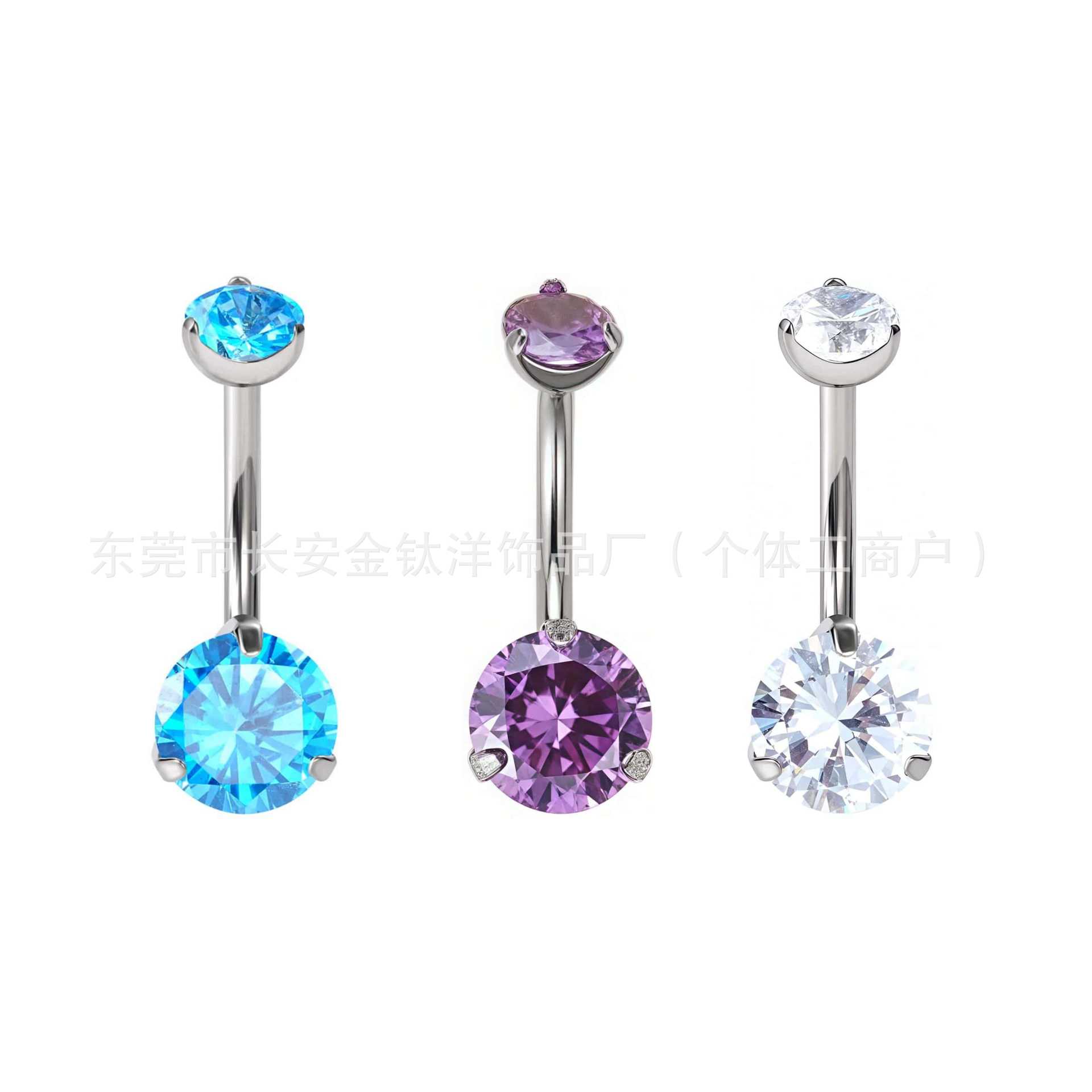 F136 Titanium Internal Thread Three-Claw Double-Headed 5A Zircon Navel Ring G23 Titanium Alloy Body Piercing Jewelry detail image 7