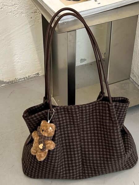 Túi tote nữ cỡ lớn dáng shopping, đeo vai và cầm tay, phong cách thanh lịch đi làm — Màu cà phê Không có mặt dây chuyền, Màu xanh lá cây không có mặt dây chuyền, WGJ đỏ, Đen không có mặt dây chuyền