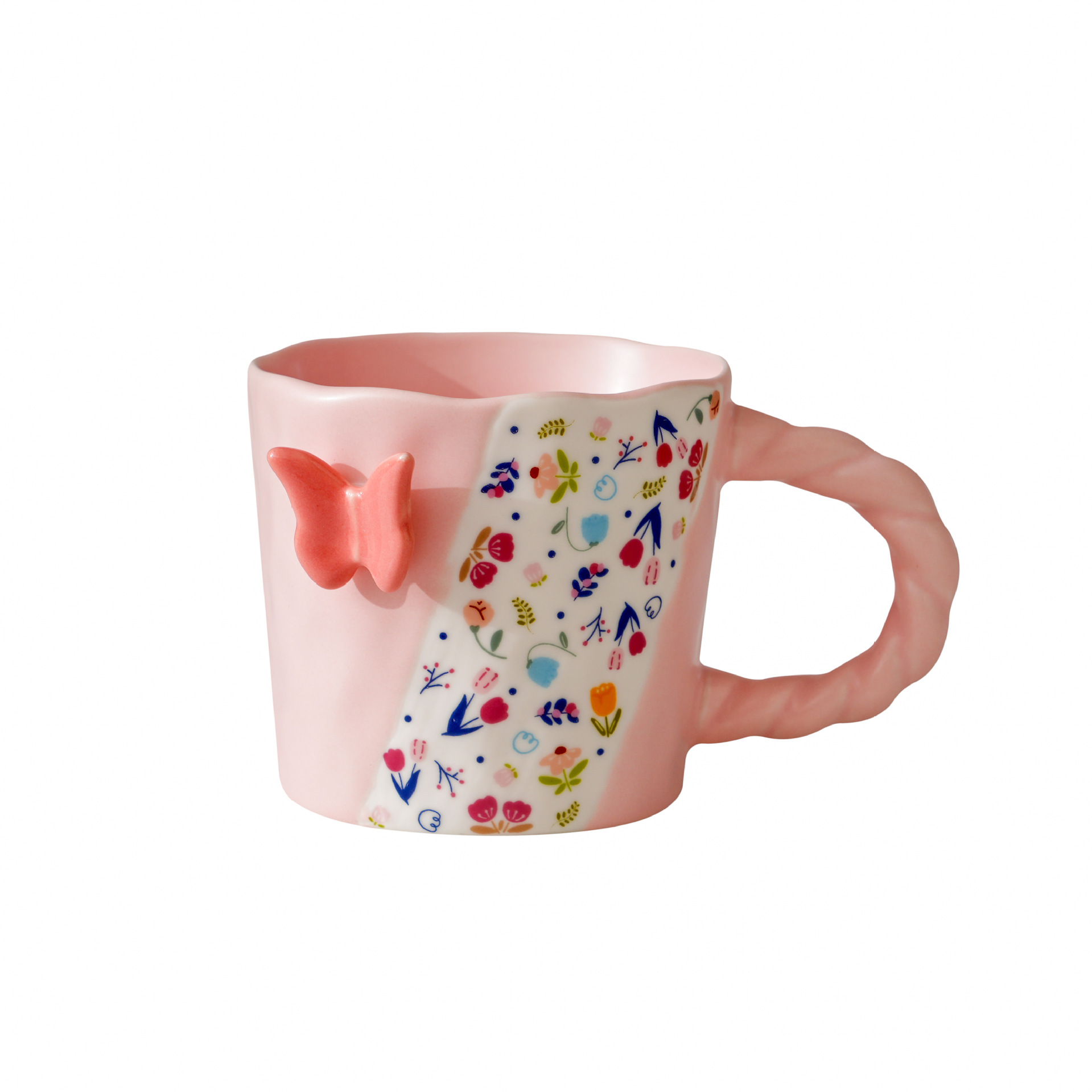 Mariposa flor triturada taza ins viento alto valor de cerámica taza de agua de oficina de niñas taza de café desayuno casero