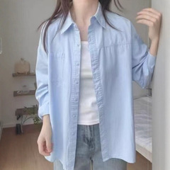 早春秋季新款纯棉长袖女士衬衫穿搭宽松外套百搭显瘦开衫上衣外穿