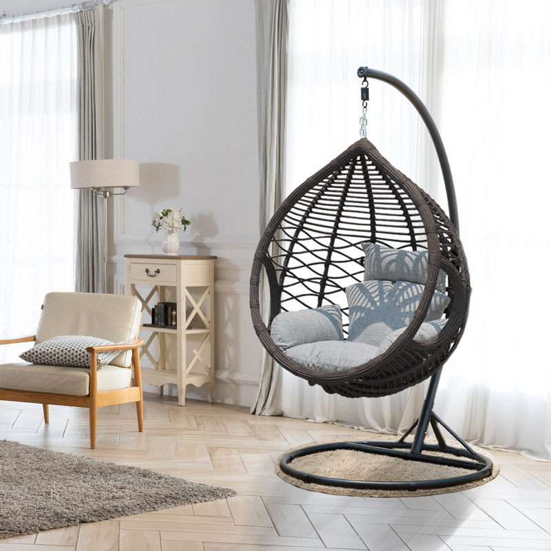 Silla colgante de ratán para una persona, para exteriores, balcón, patio, ocio, acero al carbono, estilo colgante para interiores, moderno