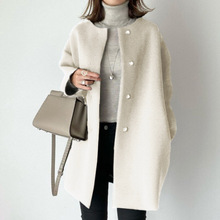 日本网红推荐 年秋冬通勤直筒型 黑色毛呢大衣 呢子大衣