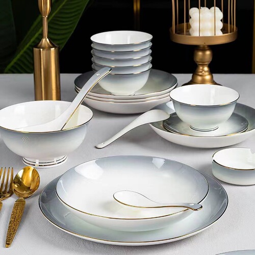 Wholesale Ceramic Tableware Bowl Butterfly Jingdezhen High-Grade Bone China Bowl Plate Dishes Set Gift Moving House Gift Bowl Chopsticks Set