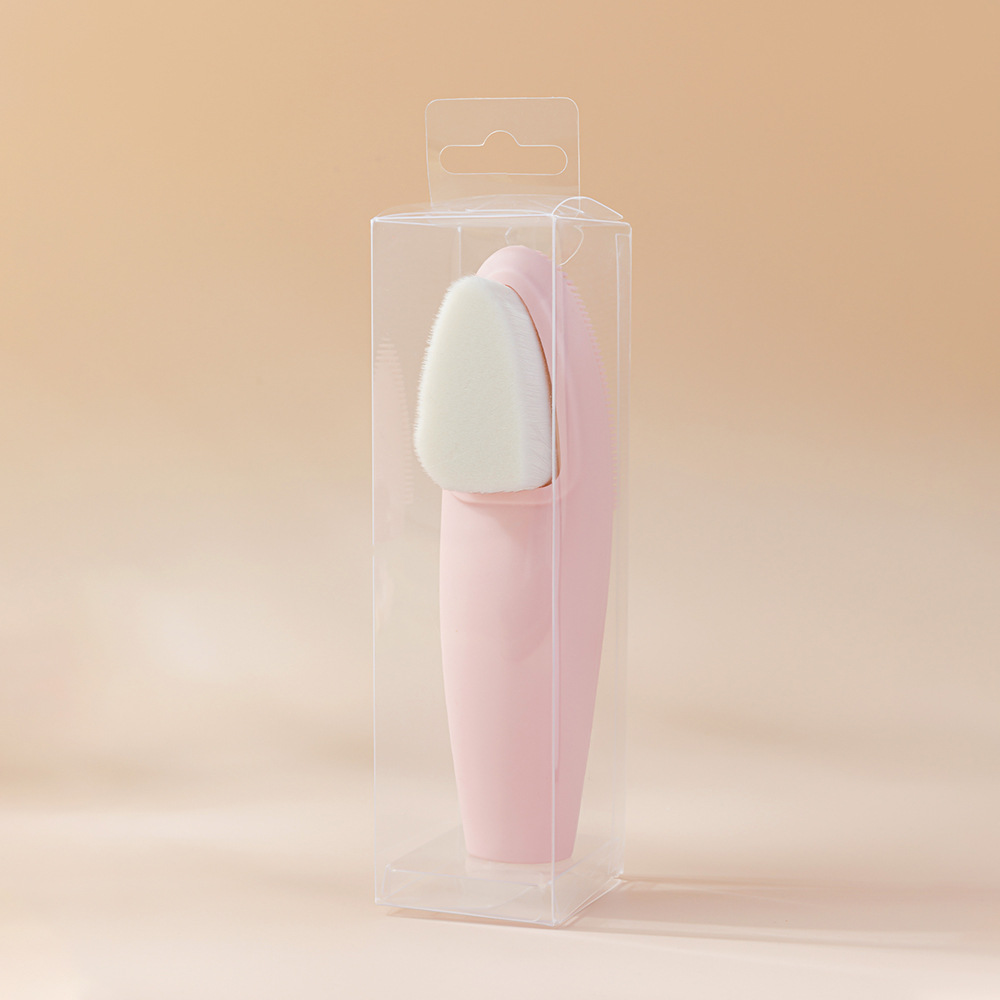 Fabricante en stock cepillo de limpieza facial herramientas de maquillaje Rosa largo cerdas suaves de silicona de doble cara cepillo de limpieza facial cepillo de lavado facial