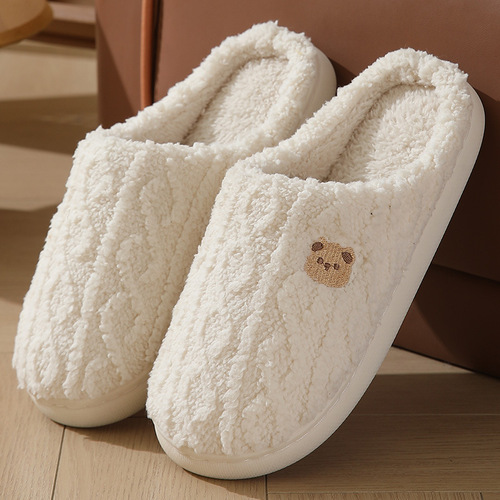 New cotton slippers for women winter home indoor thick-soled warm plaid plush slippers for men