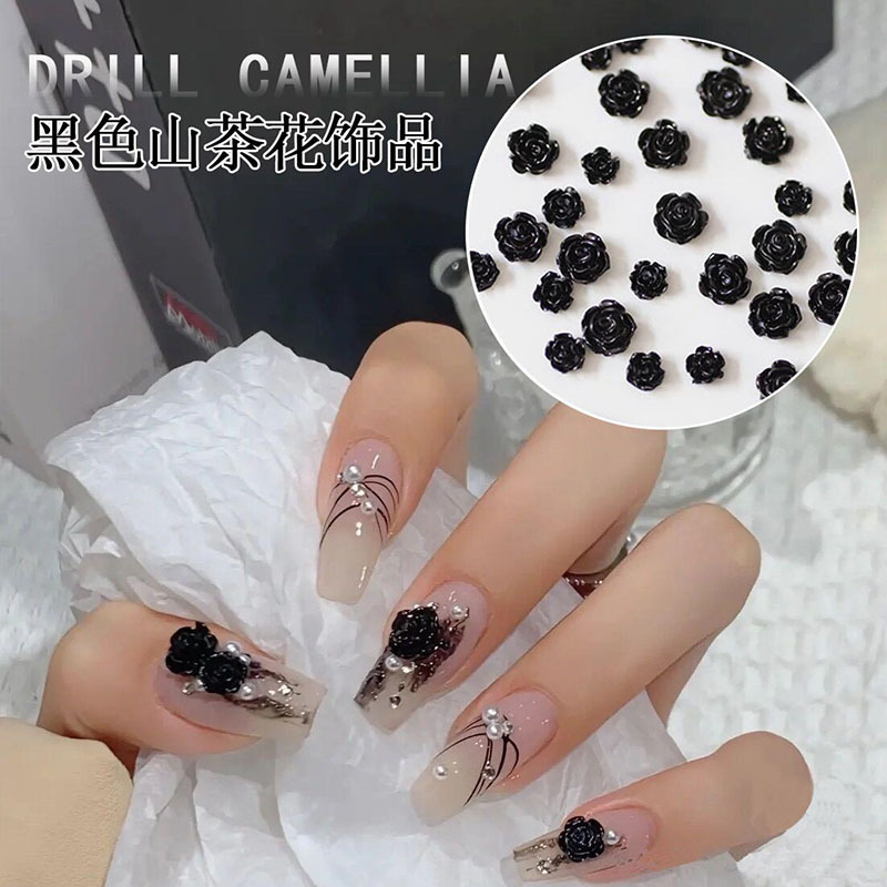 Net red nail art black Camellia jewelry wholesale three-dimensional Joker dark retro temperament rose nail accessories Net red nail art black Camellia jewelry wholesale three-dimensional Joker dark retro temperament rose nail accessories
