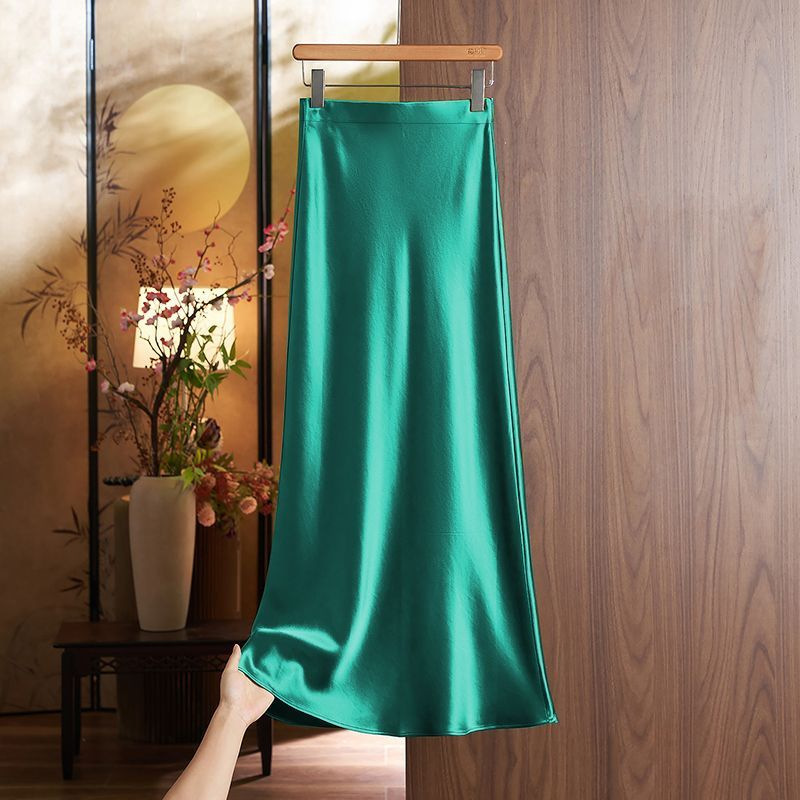 Champagne-Colored Satin Skirt for Women, Summer 2026 New Satin Fishtail Long Skirt, Imitation Acetate Half Skirt