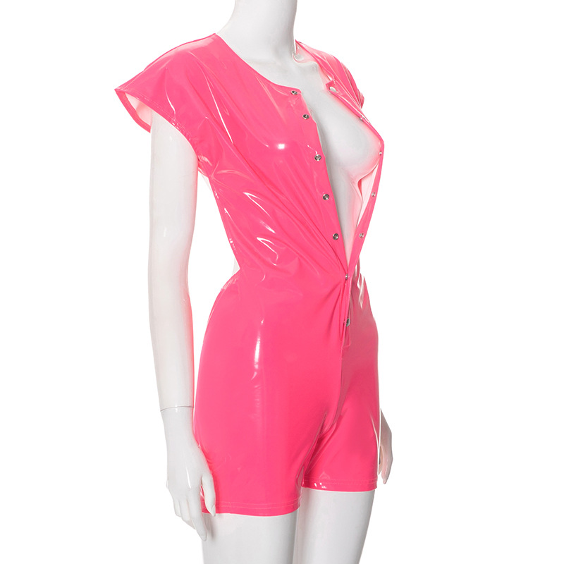 Women Backless Slim Fit Faux Leather Flying Sleeves Casual Romper