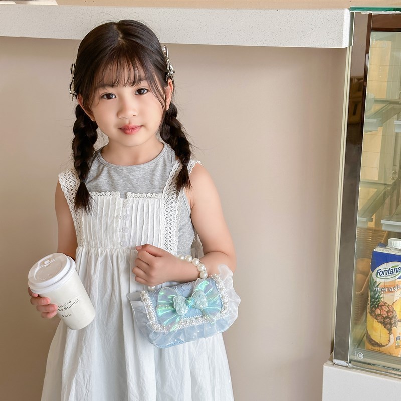 Bolso de perla de fragancia pequeña para niños Bolso de hombro de niña de dibujos animados de moda Bolso de monedero de bebé de todo fósforo con lazo