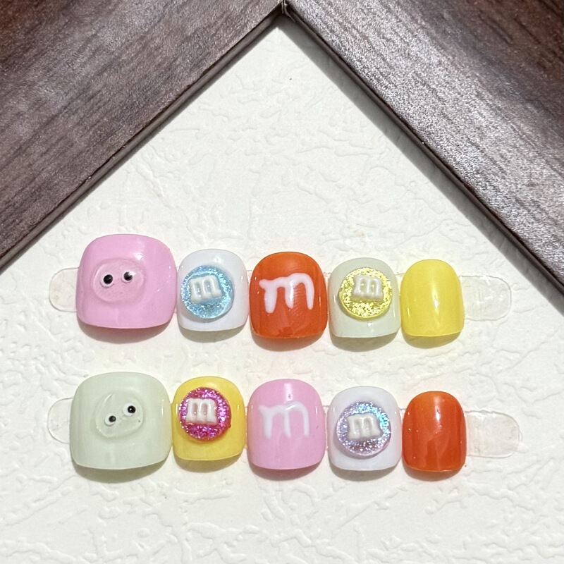 Children's Handmade Wearable Nails m Bean Cute Childlike Style DIY 3-12 Years Old Wearable Removable Nails Wholesale