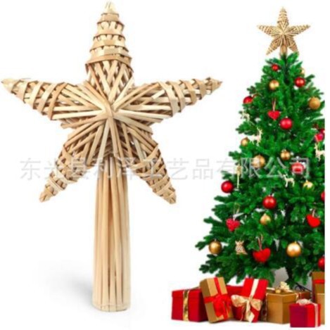 Weaving straw five-pointed star Christmas tree top decoration…