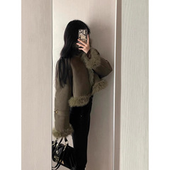 2025新款一體外套麂皮絨短款機車服女顯瘦韓版休閒夾克冬季