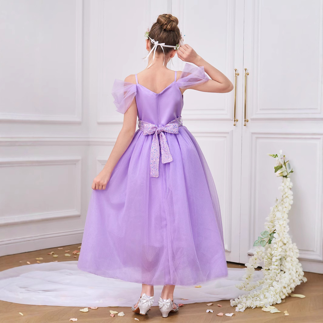 Vestidos para niños, vestidos de princesa, faldas de malla con lentejuelas, vestidos de tutú de escenario de temperamento de tela forjada, vestidos de fiesta para niñas, vestidos de noche