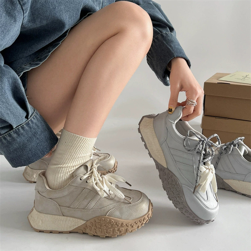 复古显脚小厚底老爹鞋女款真皮2025新款春秋轻便增高百搭休闲运动|undefined