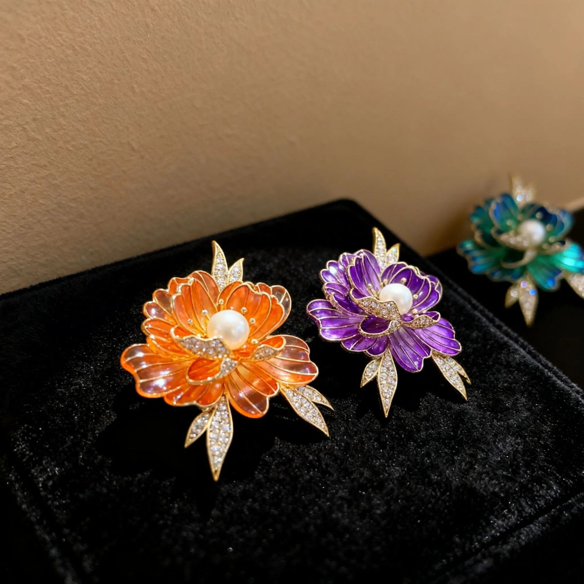 Vintage Enamel Peony Flower Brooch for Women, Niche Chinese Style Painted Flower Pin, Suit Lapel Accessory Pin