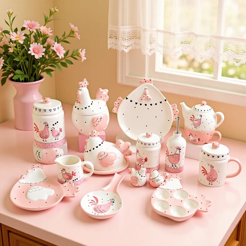 Easter Creative Storage Tableware Dinner Plate Cup Bowl with butter Plate Creative Embossed Chicken Storage Pot Tea Pot Sealed Pot