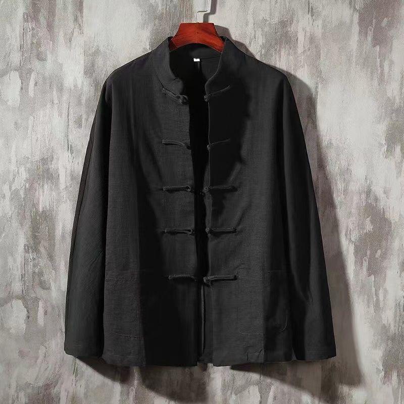Primavera y otoño algodón y lino traje Tang top de manga larga para hombre traje de padre de mediana edad y anciano traje de Tai Chi chino camisa de fondo estilo chino retro chino image 9