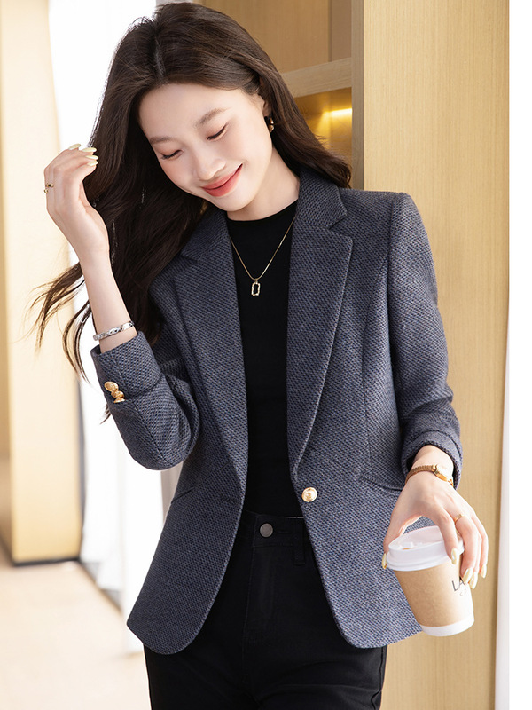 毛呢西装外套女2025新款秋冬小个子高级感休闲时尚加厚西服灰上衣|undefined
