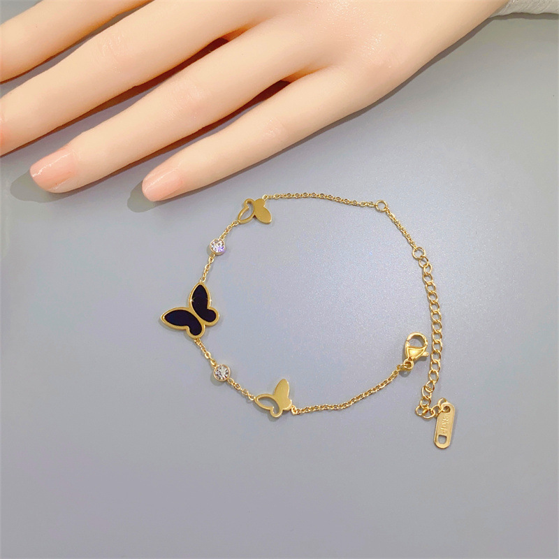 316 Stainless Steel Pendant Material Rhinestones, Shell Inlay Material Bracelets Classification PVD Coated Real Gold Plated Butterfly Stainless Steel Sweet Waterproof Non Tarnish Bracelets