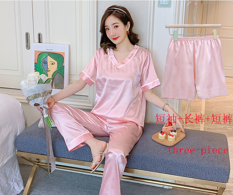 模造糸半袖少女パジャマセットシルク春夏ズボン襟ホーム服クロスボーダーメーカー直供|undefined