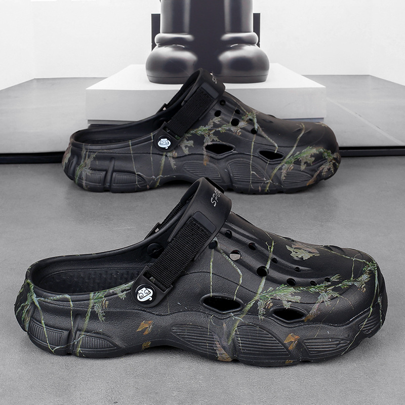 Zapatos de agujero transfronterizos para hombres de verano nuevos zapatillas antideslizantes con cabeza de bolsillo, zapatos de playa para nadar junto al mar