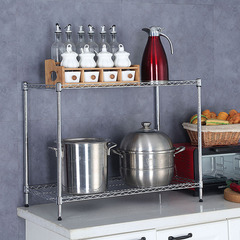 A5L雙層廚房鍍鉻不鏽置物架2層加粗落地微波爐陽台收納儲物二層架