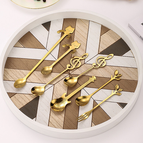 Creative 304 stainless steel guitar spoon musical note coffee spoon leaf tea spoon hanging cup cat spoon dessert spoon