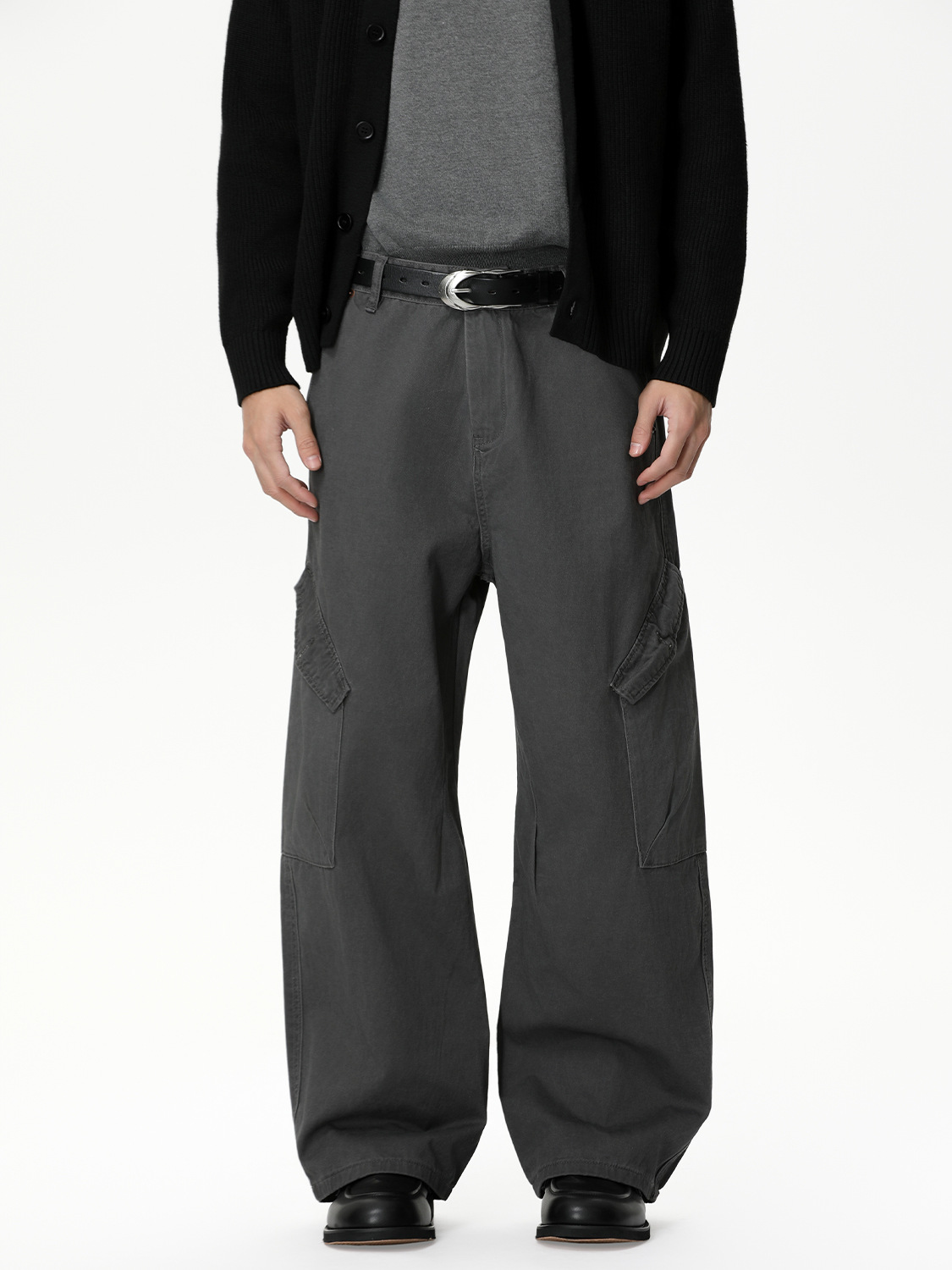 MTLCLOTHES Hombres| American simple algodón empalmado oblicuo bolsillo amplio pierna holgada vaqueros de cimetaje