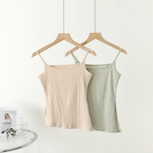 2025 Spring and Summer Bamboo Wrinkled Sling with Clear Texture, Pure Desire, Slimming Look and Slimming Look Inner Wear