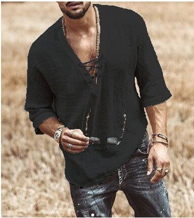 T-shirt da uomo con lacci sul petto e occhielli stile_voghion.com