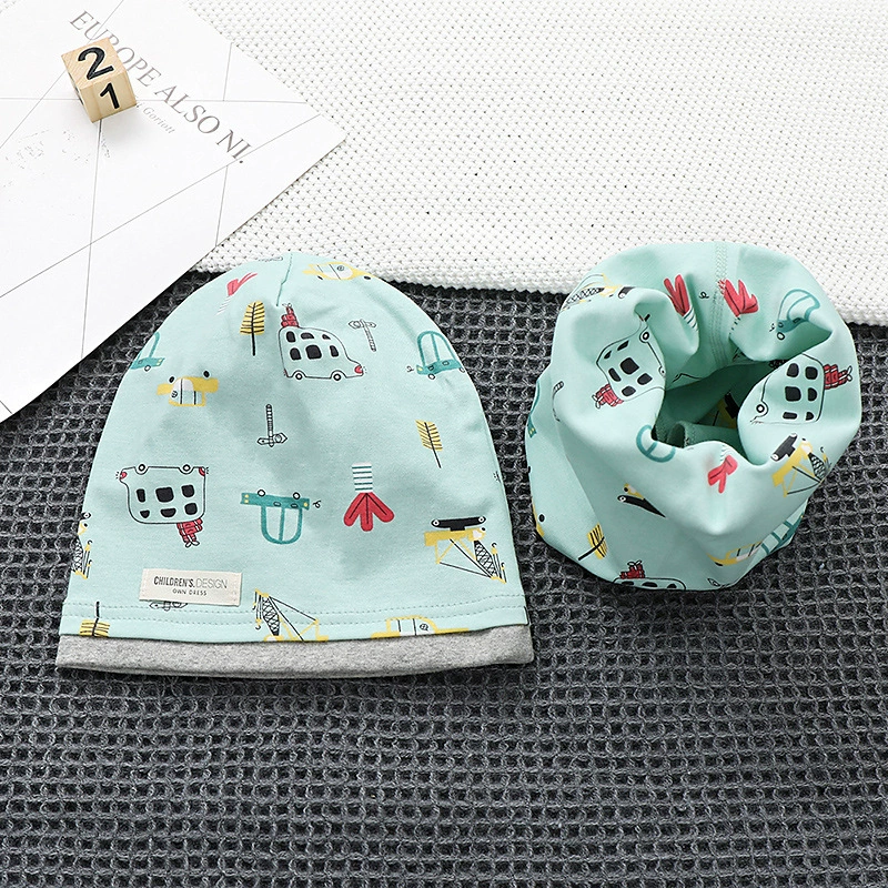 Demi-season kids' cotton set with scarf in Korean style, 2-8y, 48-54cm, multi-color options